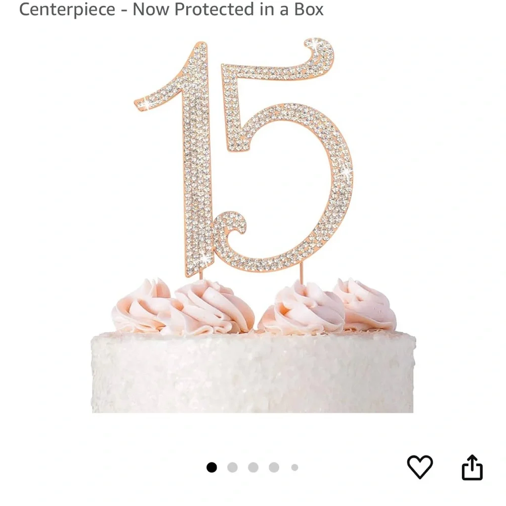 Like new - sturdy rose gold 15 cake topper with keepsake box